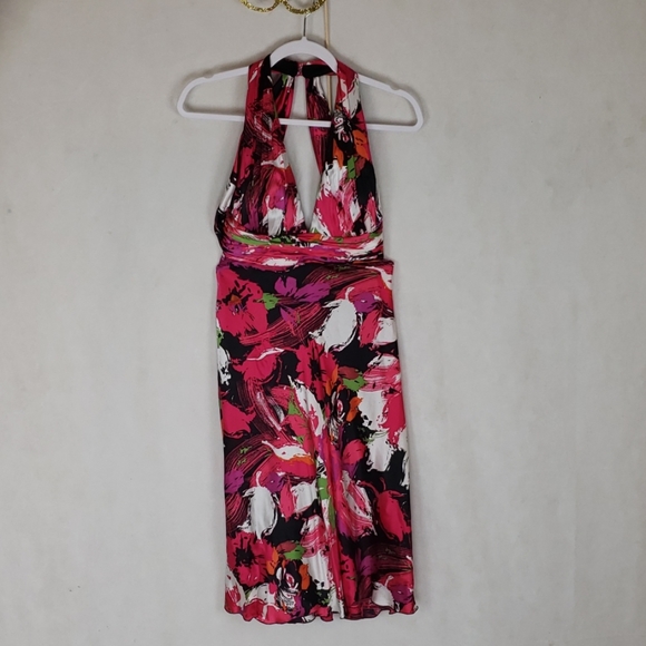 Vtg LAURA VANN FLORAL BODY CON HALTER TOP DRESS XS - Picture 1 of 7